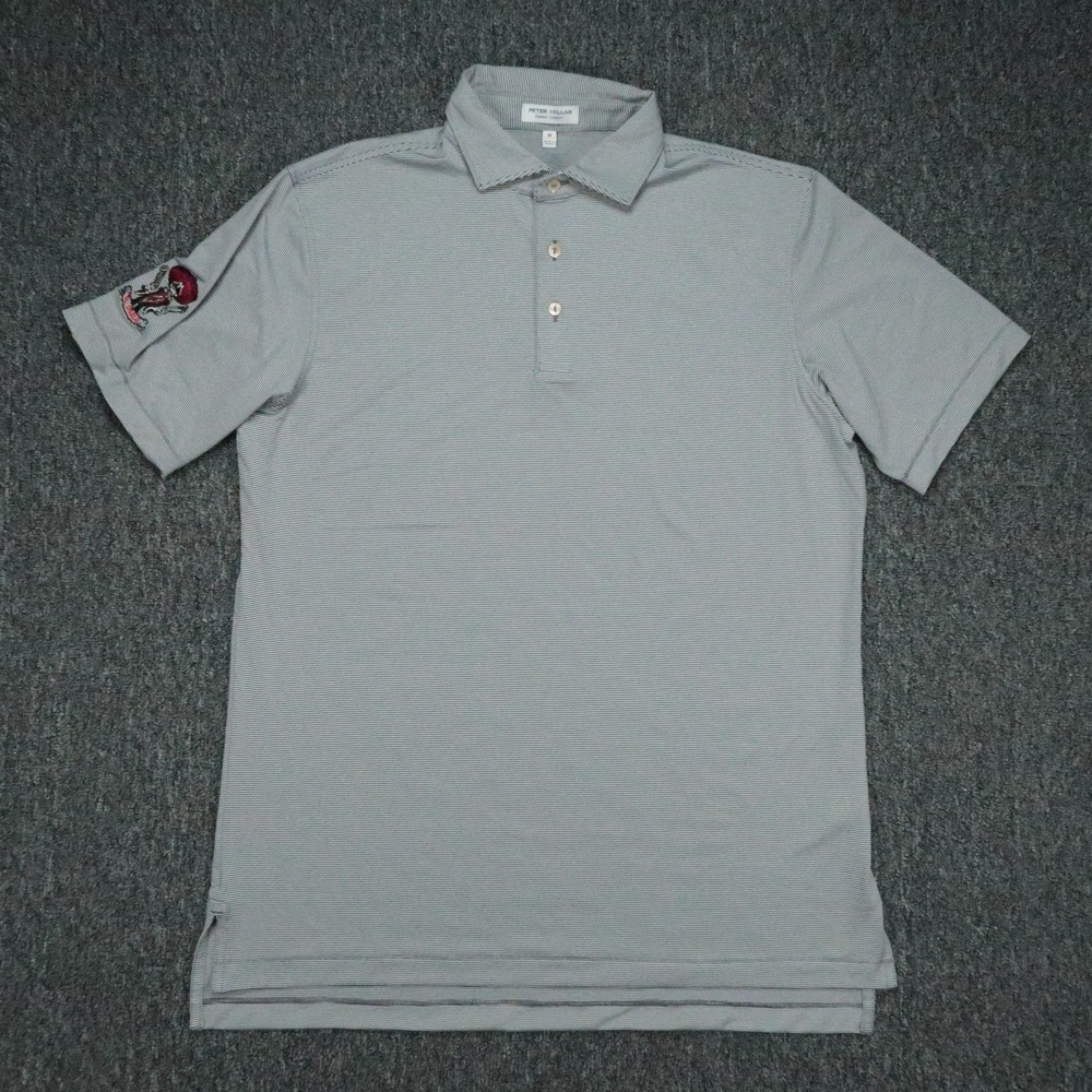 Peter Millar Shirt Mens Medium Gray White Summer Comfort Stripe El Duelo Golf